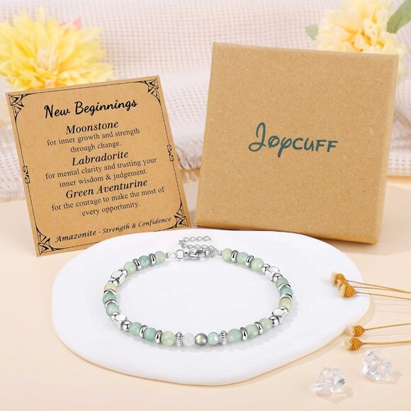 Adjustable Cuff Bracelet with Amazonite & Moonstone - Heartfelt Gifts for Women - Picture 6 of 7